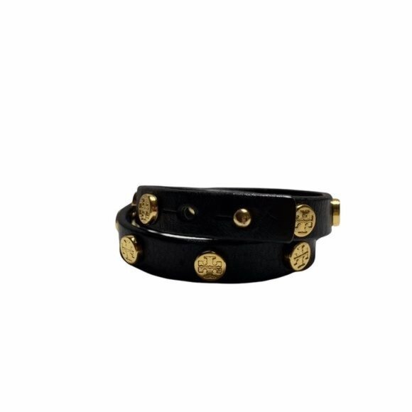 Tory Burch Double Loop Black Gold Logo Bracelet - Picture 7 of 13